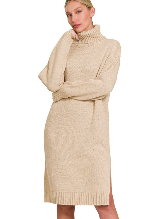 Zenana Turtle Neck Long Sleeve Sweater Dress