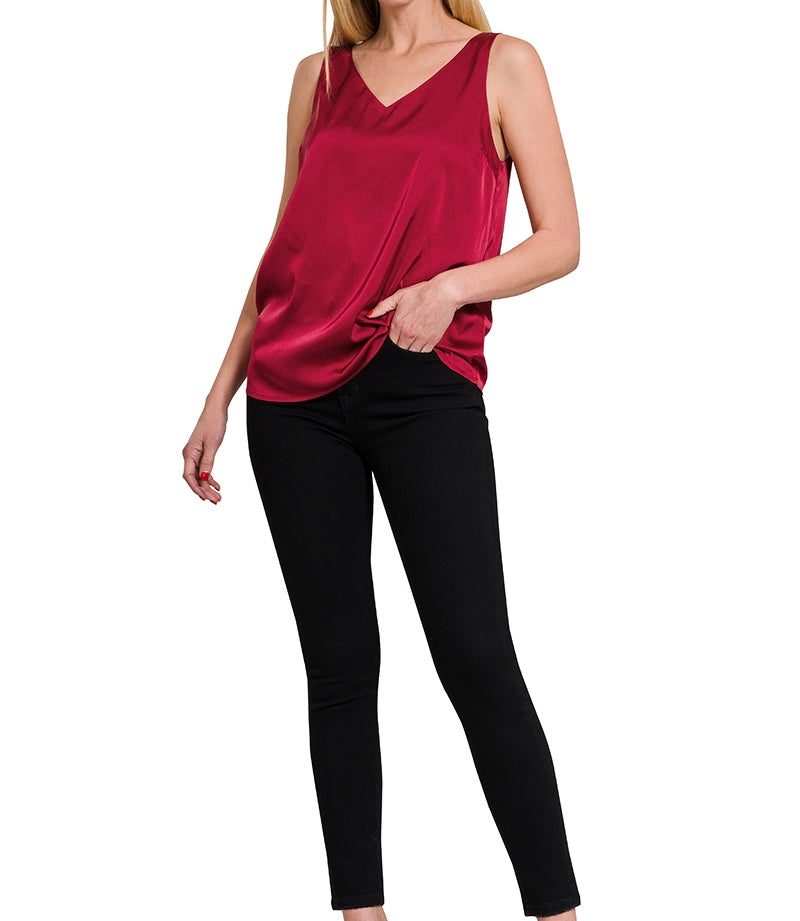 Zenana Satin Charmeuse V-Neck Cami Top
