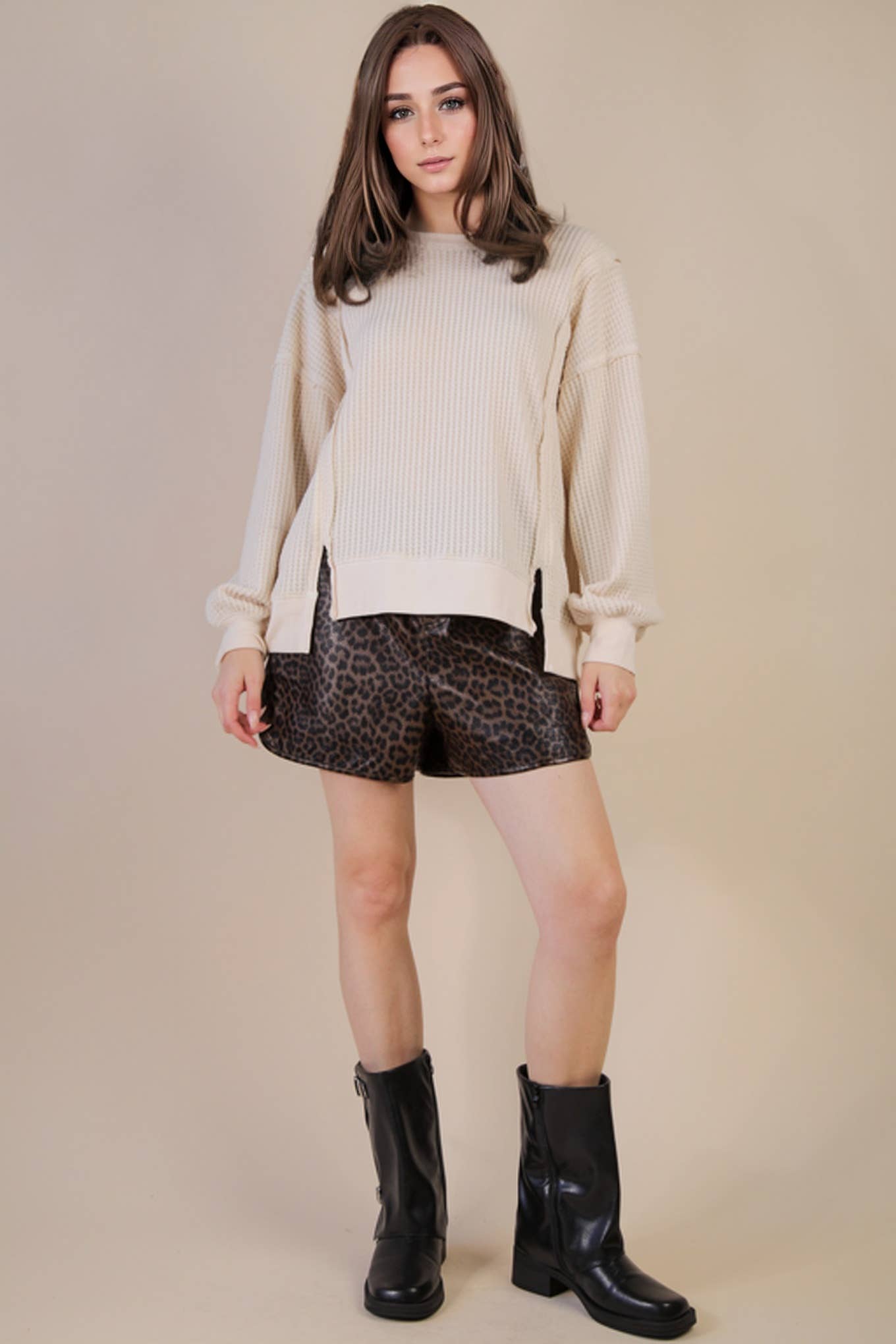 High Waist Solid & Leopard Shorts