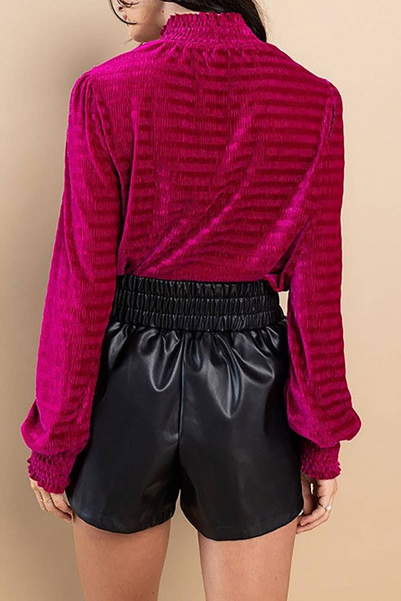 Textured Velvet Long Sleeve Top