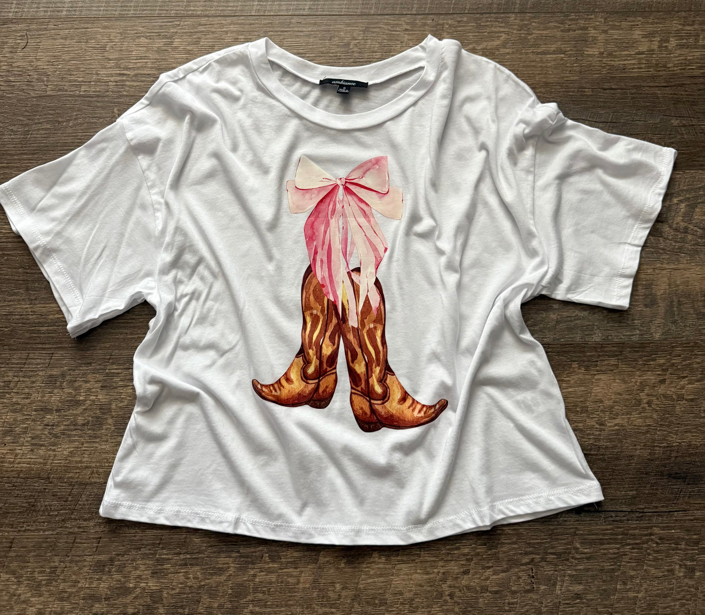 Cowboy Boots and Bow Long Crop Tee