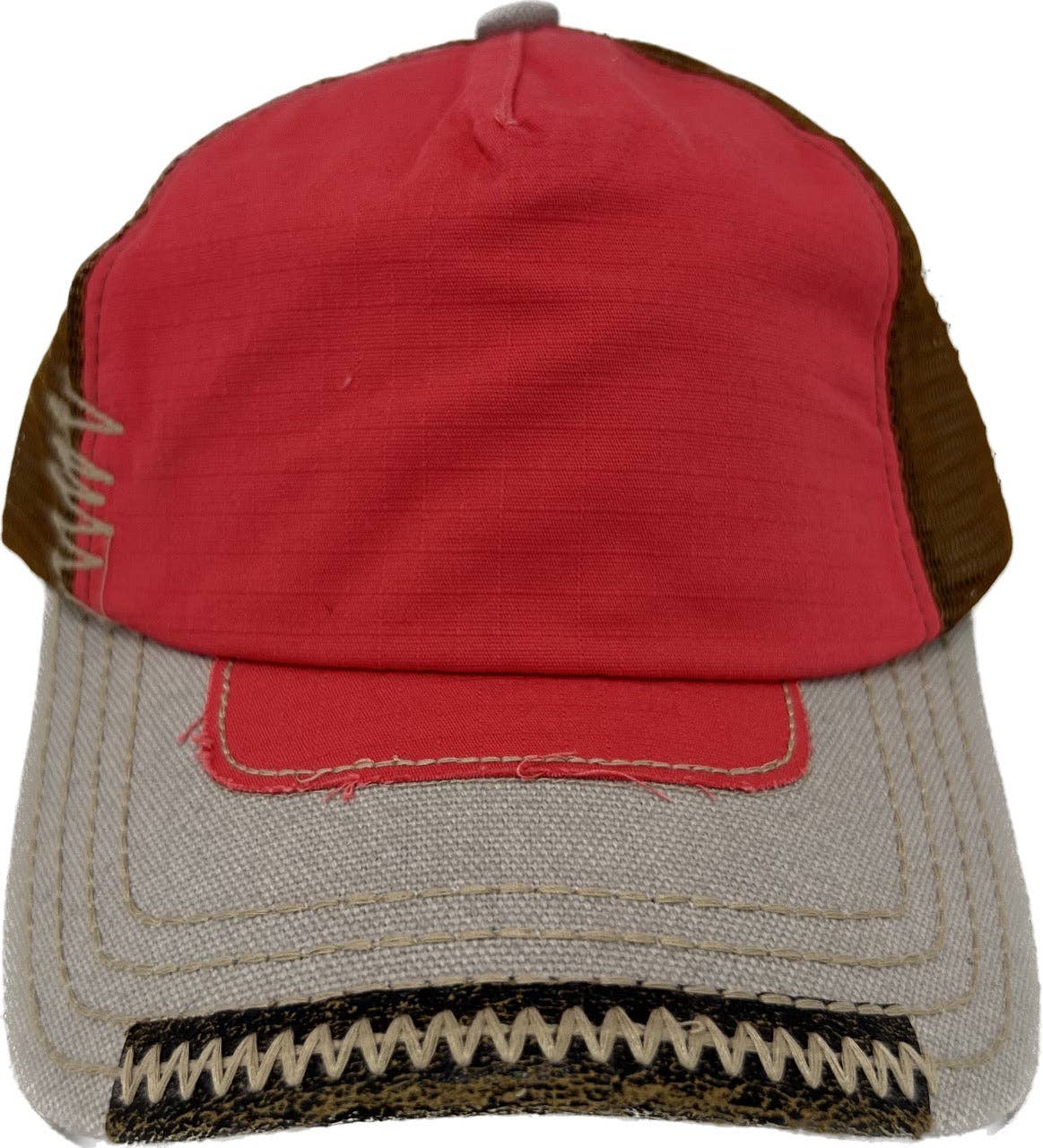 Red and Gray Hat with Brown Mesh