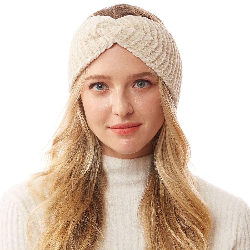 Fuzzy Solid Twisted Knitted Headband (2 Colors)