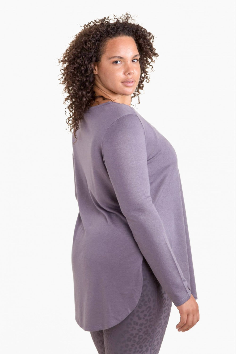Mono B Curvy Long Sleeve Flow Top with Side Slits