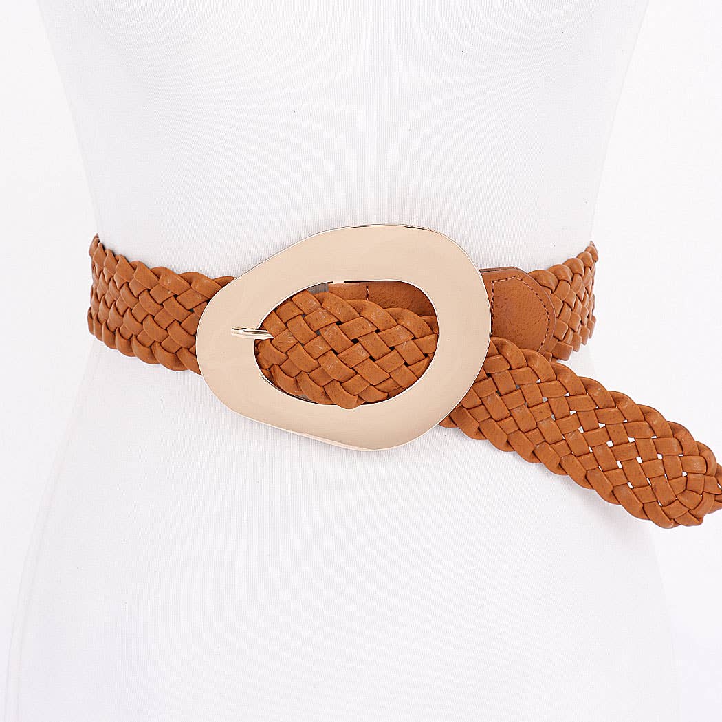 Oversized Buckle Braided Belt