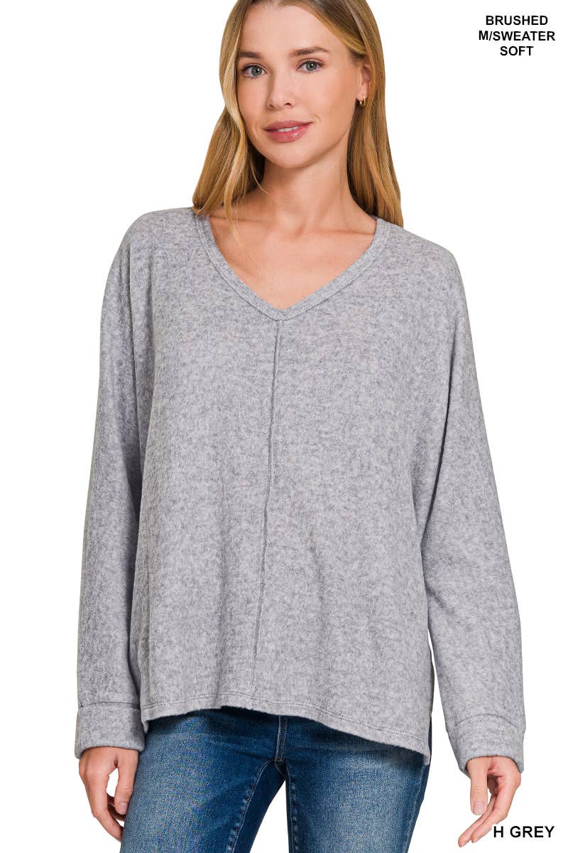 Zenana Brushed Hacci Melange Center Seam Sweater