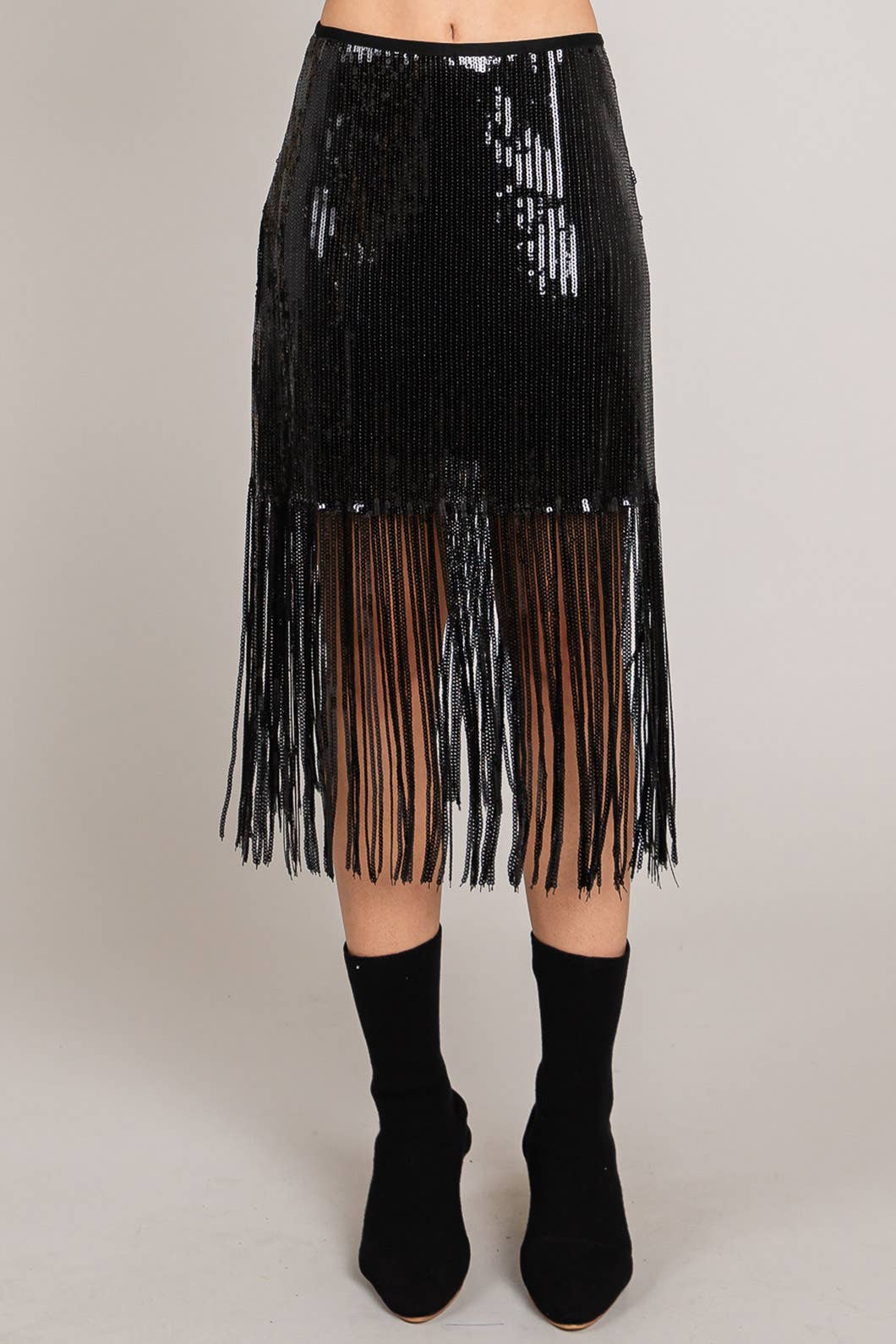 Sequin Pencil Skirt with Fray Detail