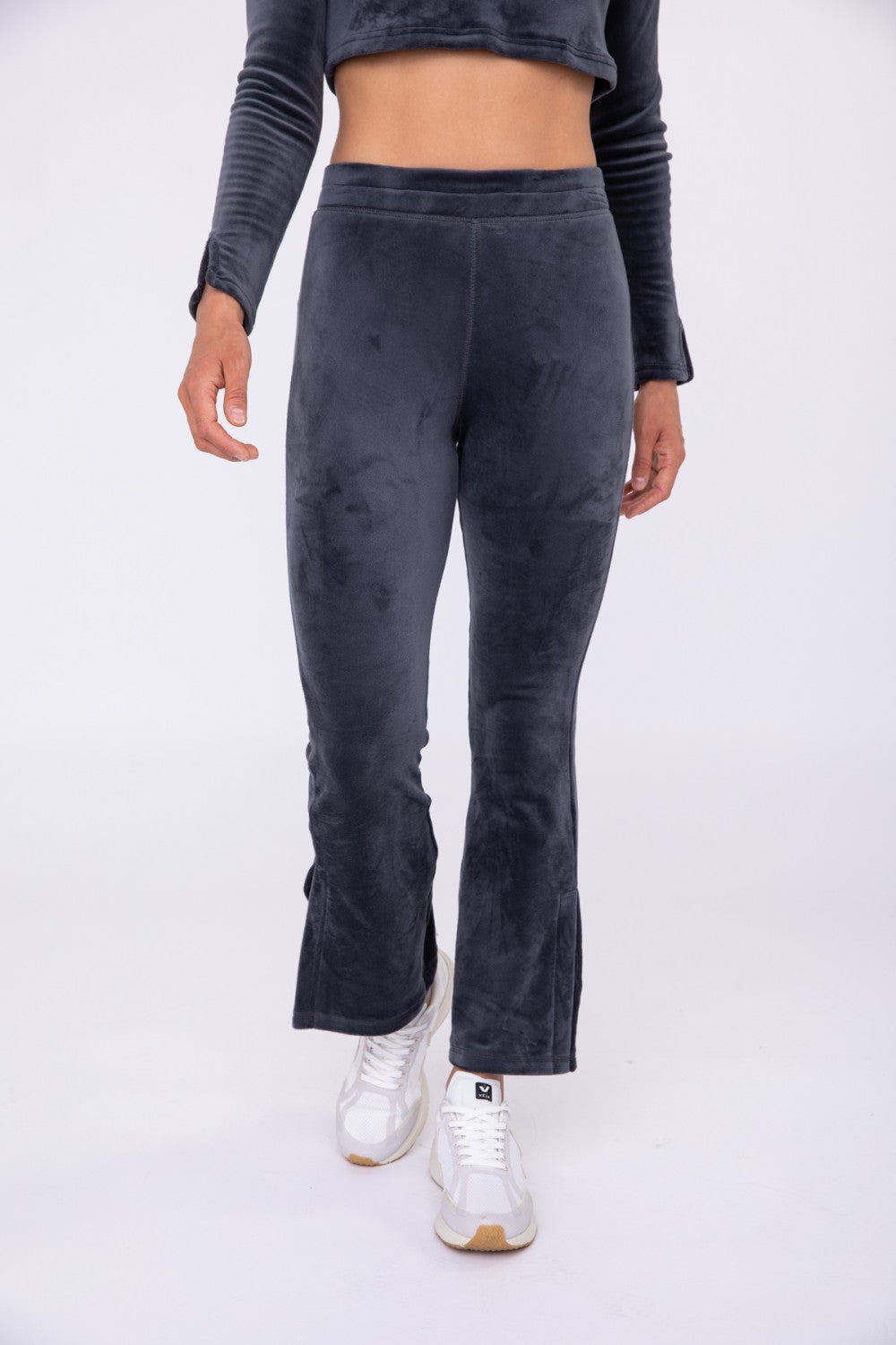 Mono B Velour 3/4 Zip Pullover Long-Sleeve Top and Flare Pants Separates