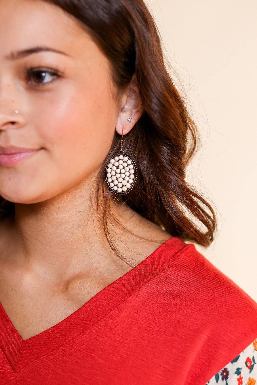 Bronze Earrings With Cream Pendant