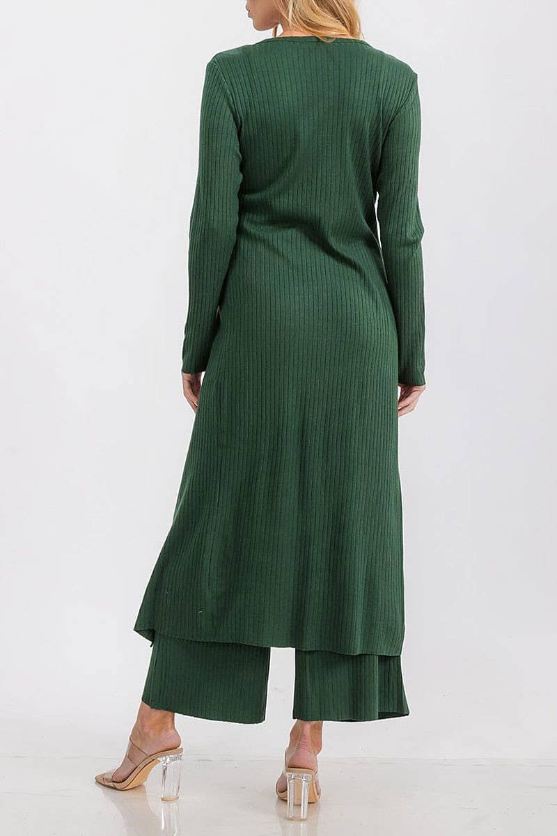 Ribbed Cardigan Loungewear Set (3 Piece Set)