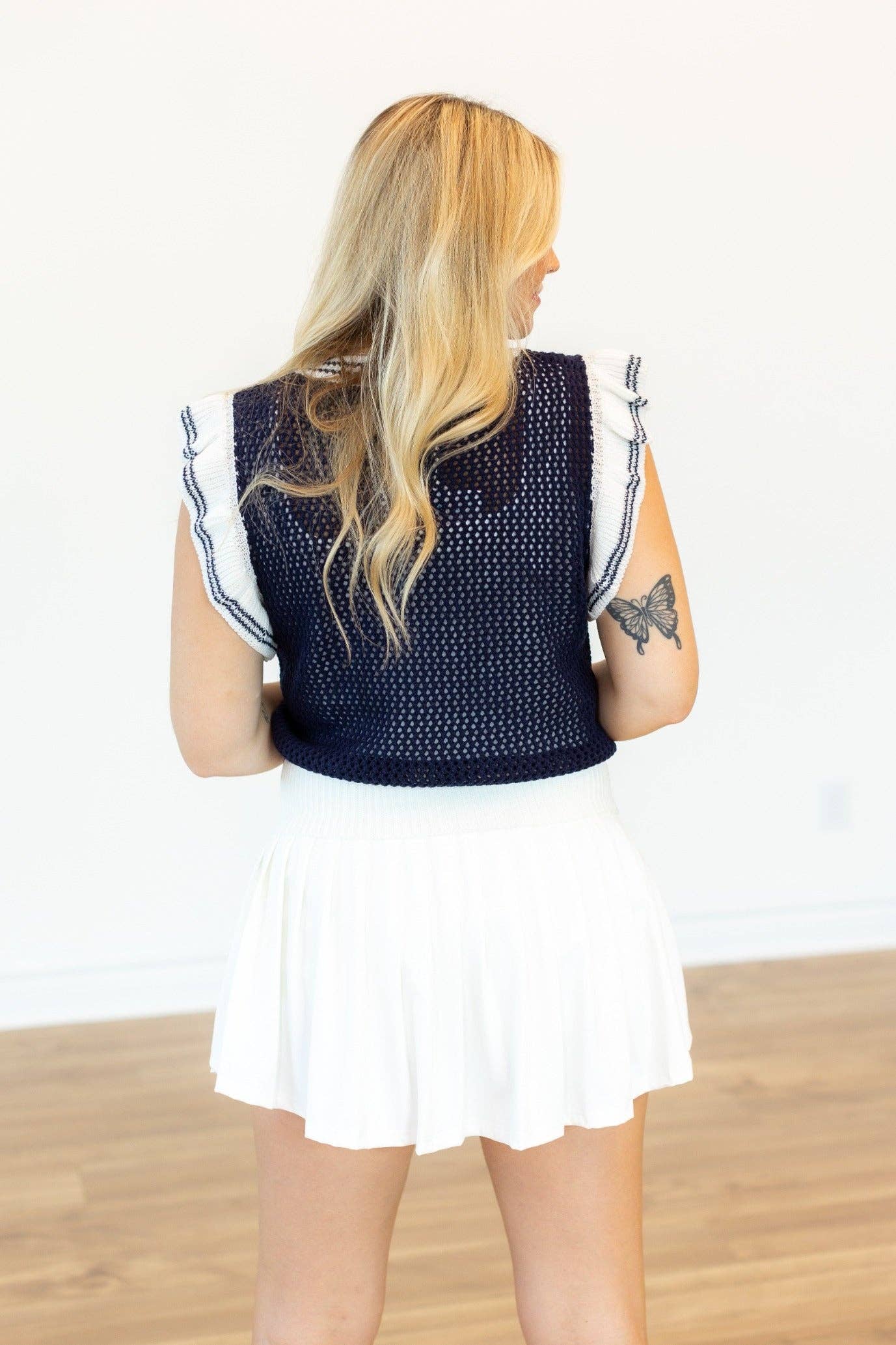 Navy Sweater Vest with White Stripes (Curvy Size)