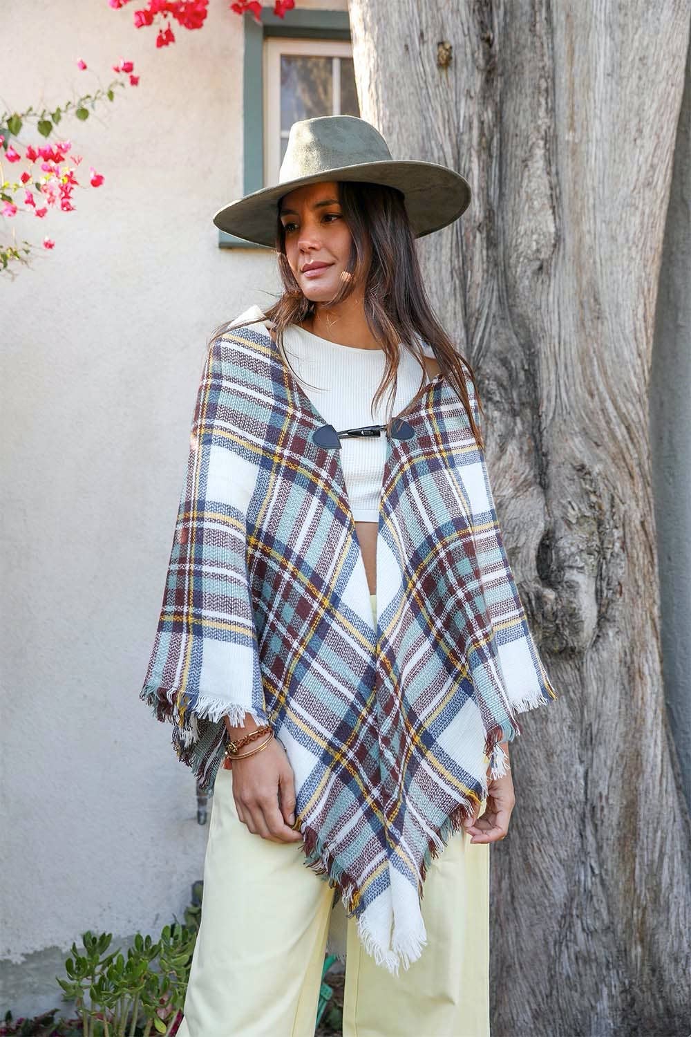Classic Flannel Poncho with Toggle Closure