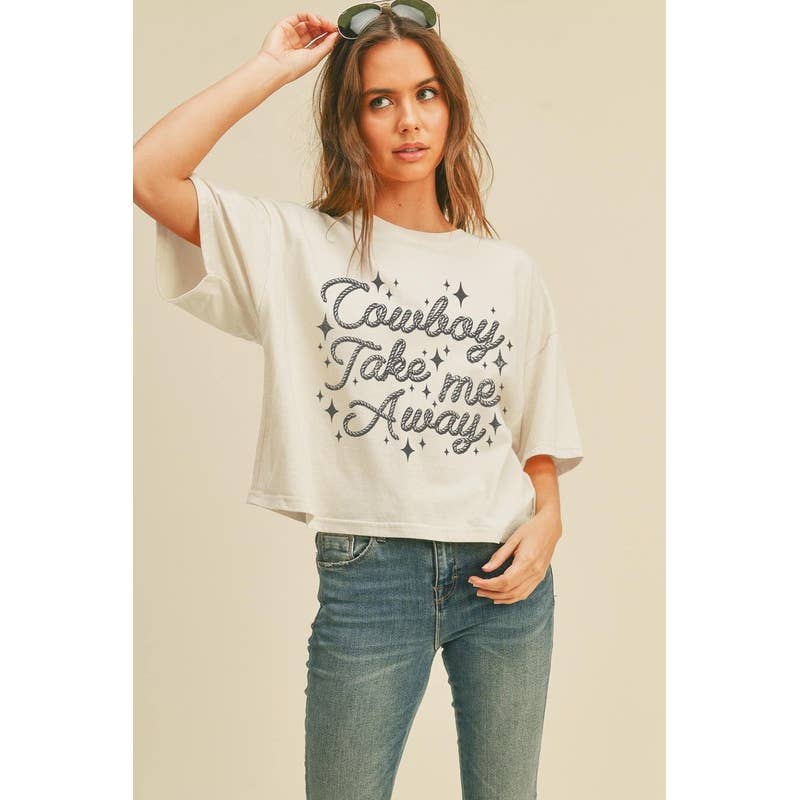 Cowboy Take Me Away Graphic Tee (Long Crop Top)