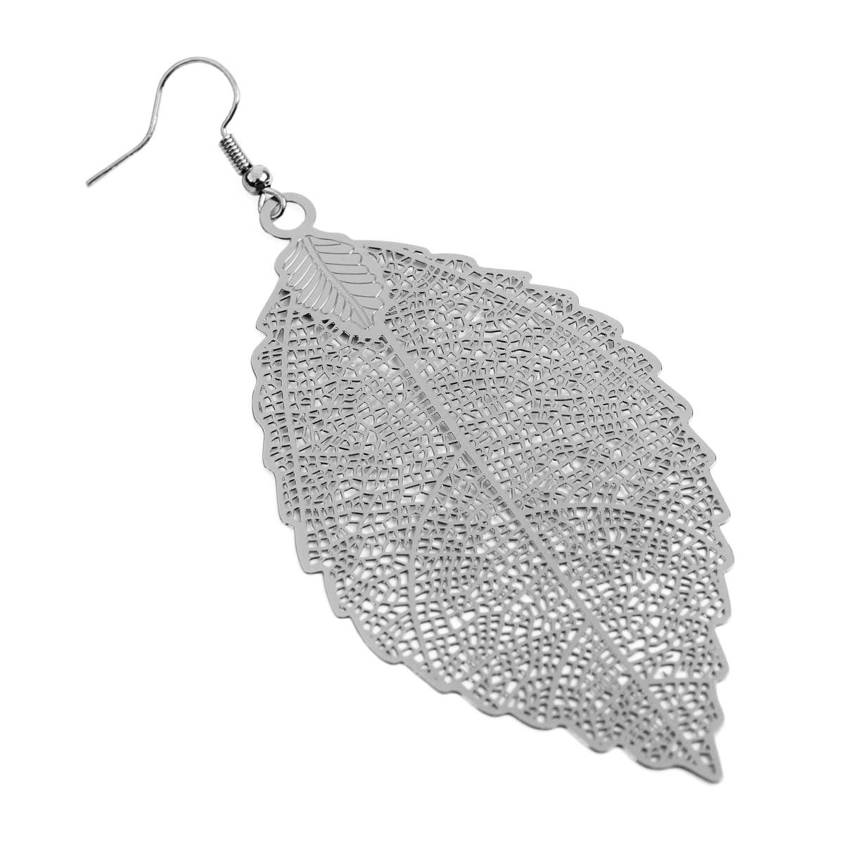 Oversized Fine Filigree Leaf Hook Earrings