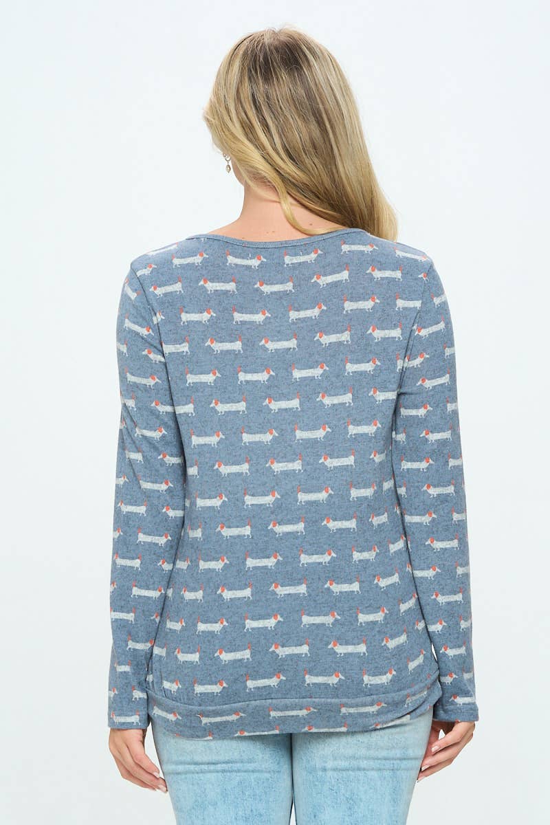 Weiner Dog Print Pullover