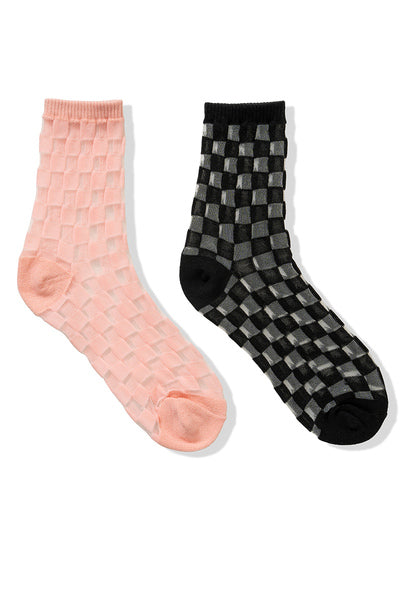 Checked Sheer Crew Socks (2 Colors)
