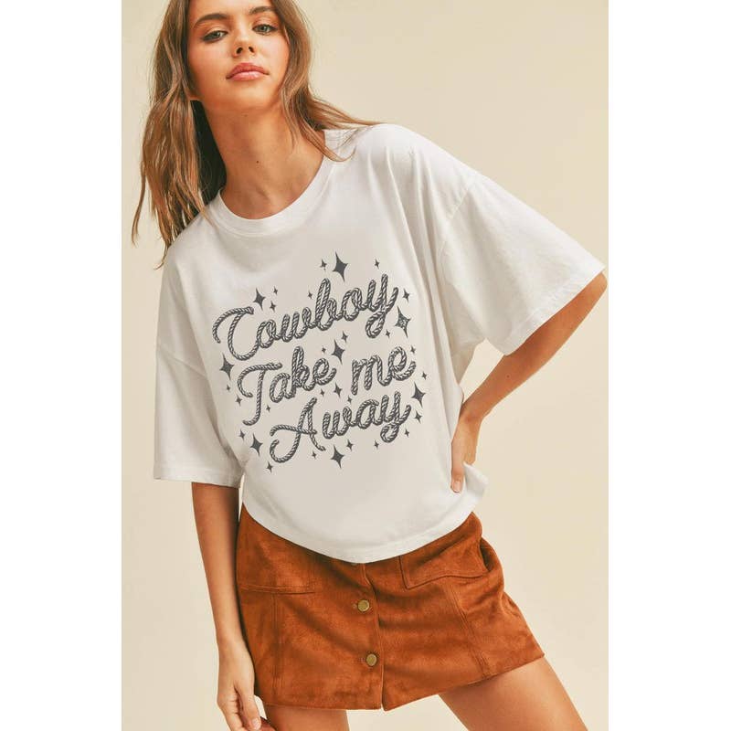 Cowboy Take Me Away Graphic Tee (Long Crop Top)