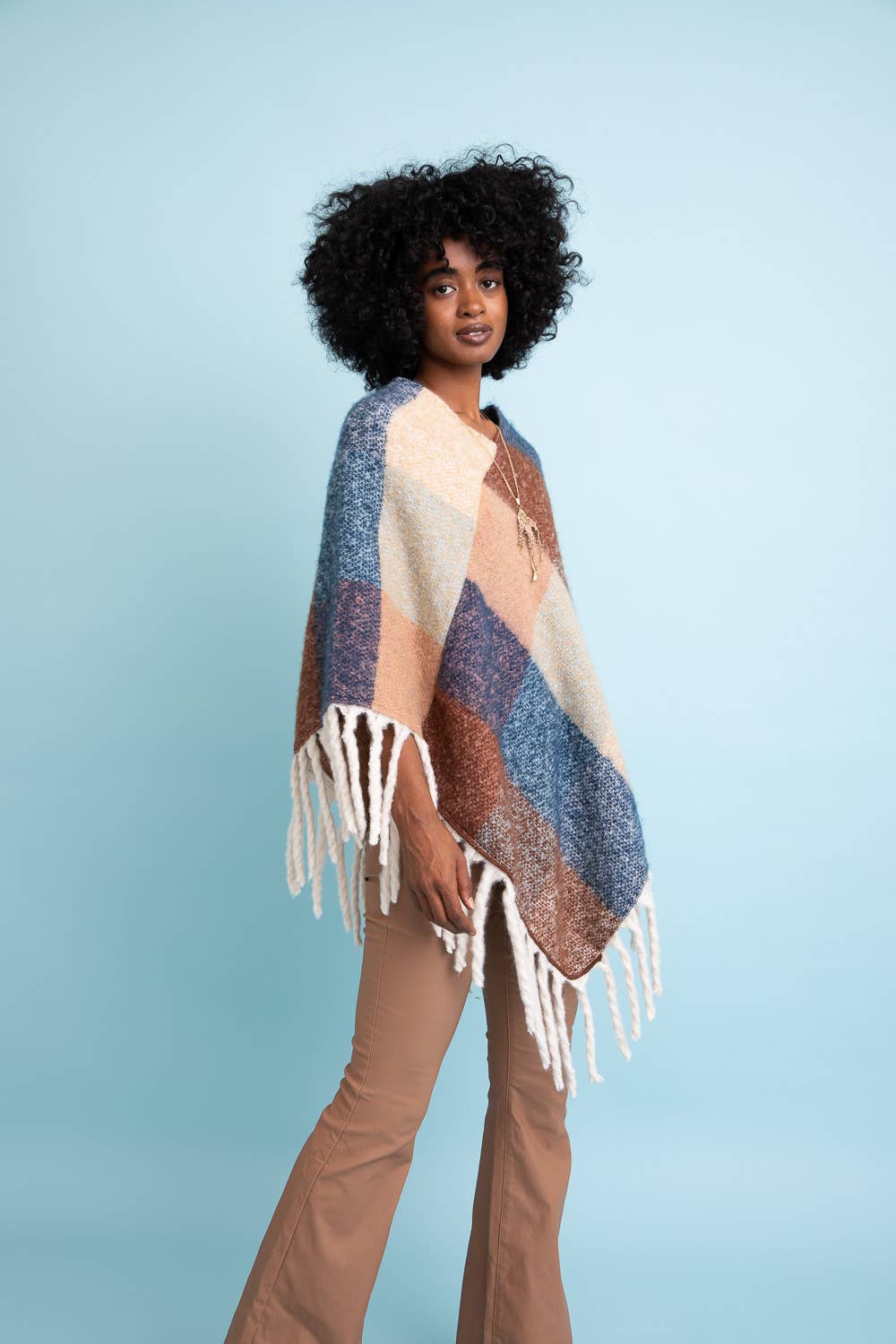 Color Block Tassel Poncho