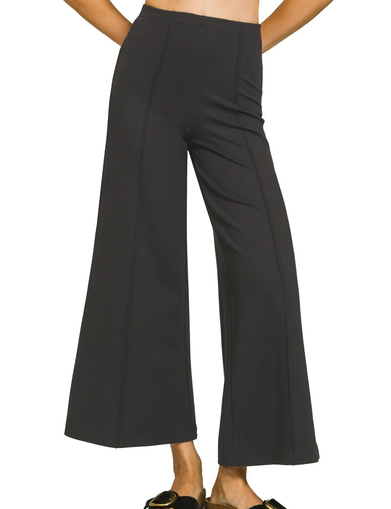 Zenana Ponte Elastic Waistband Pintuck Wide Leg Pants