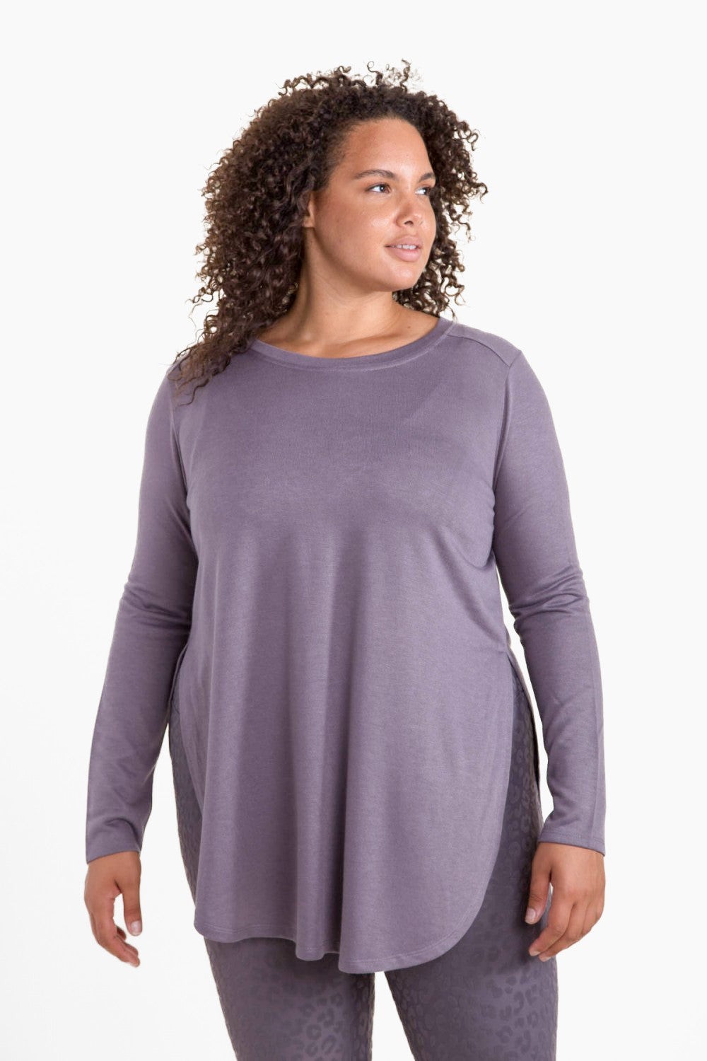 Mono B Curvy Long Sleeve Flow Top with Side Slits