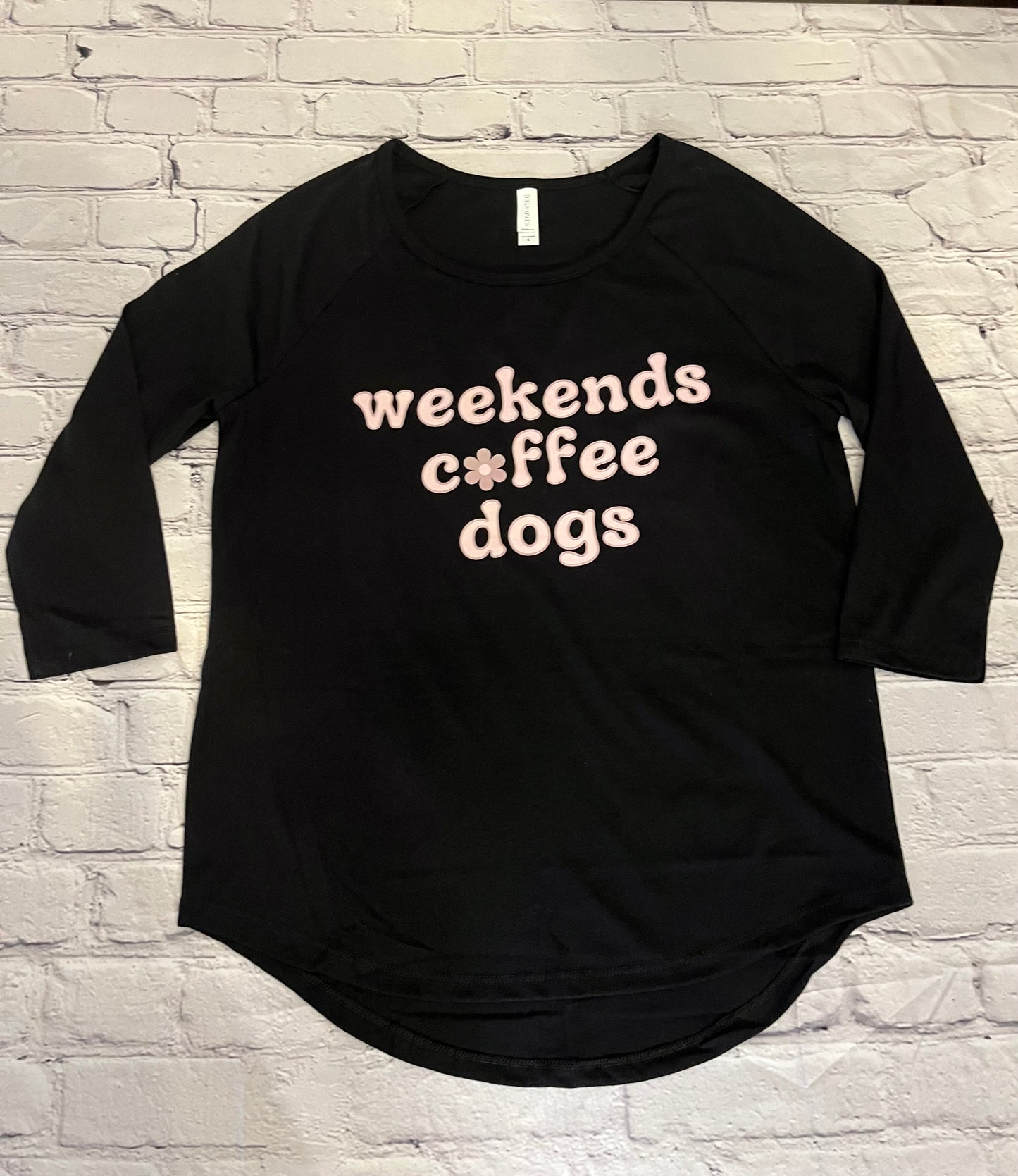 Weekends, Coffee, & Dogs 3/4 Sleeve Raglan Tee