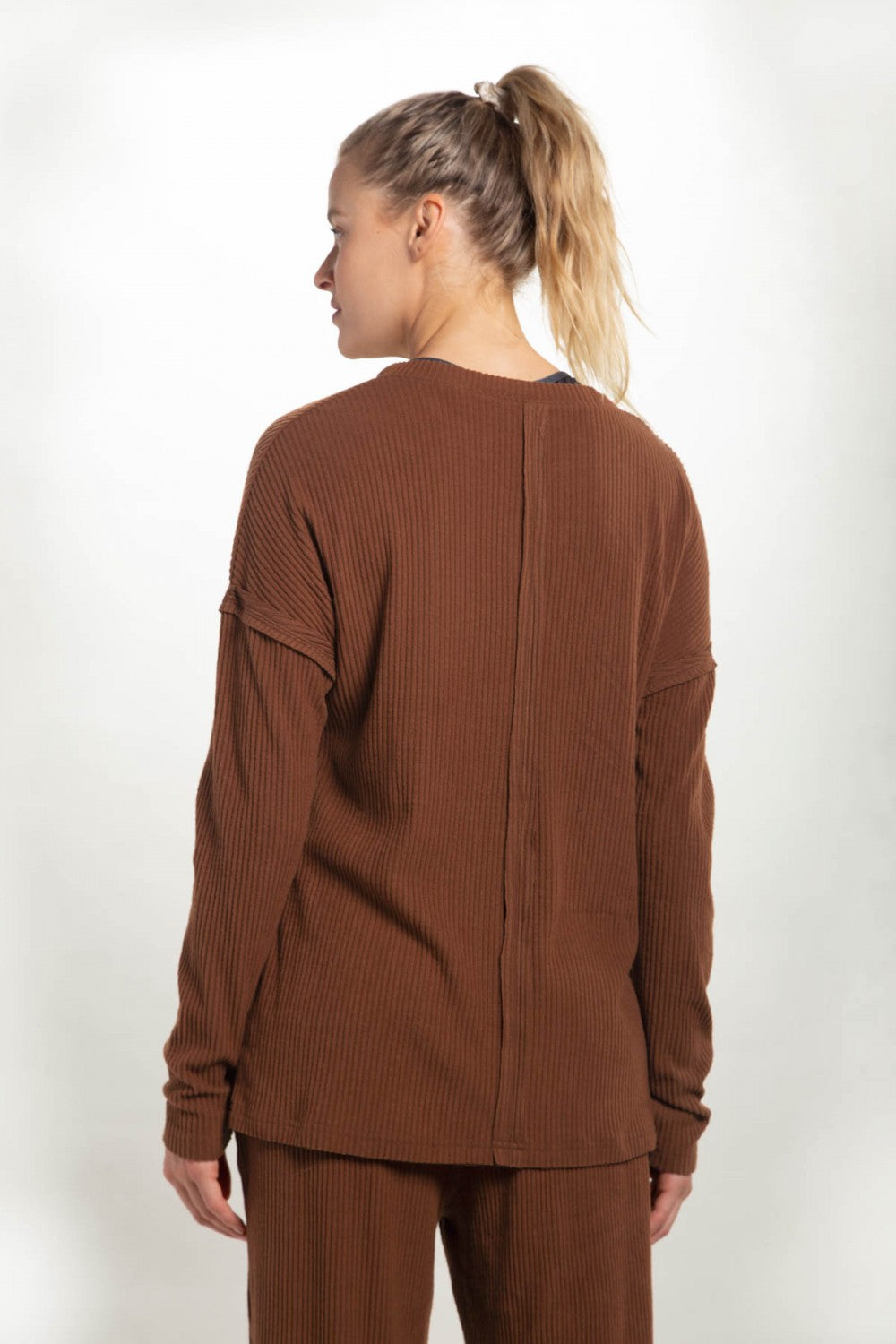 Mono B Ribbed Pullover with Notched Neckline, Chill Lounge Pants, or Chill Lounge Shorts Separates