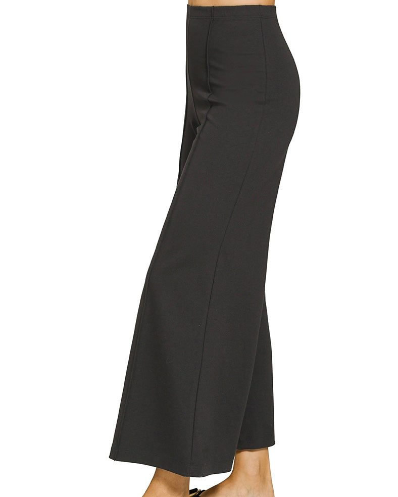 Zenana Ponte Elastic Waistband Pintuck Wide Leg Pants