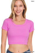 Zenana Ribbed Scoop Neck Crop Short Sleeve Top (2 Colors)