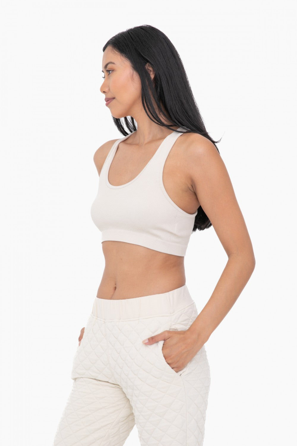 Mono B Ribbed Seamless Mineral-Washed Racer Back Sports Bra