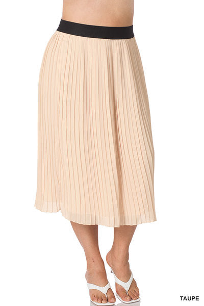 Zenana Curvy Woven Chiffon High Waist Pleated Midi Skirt