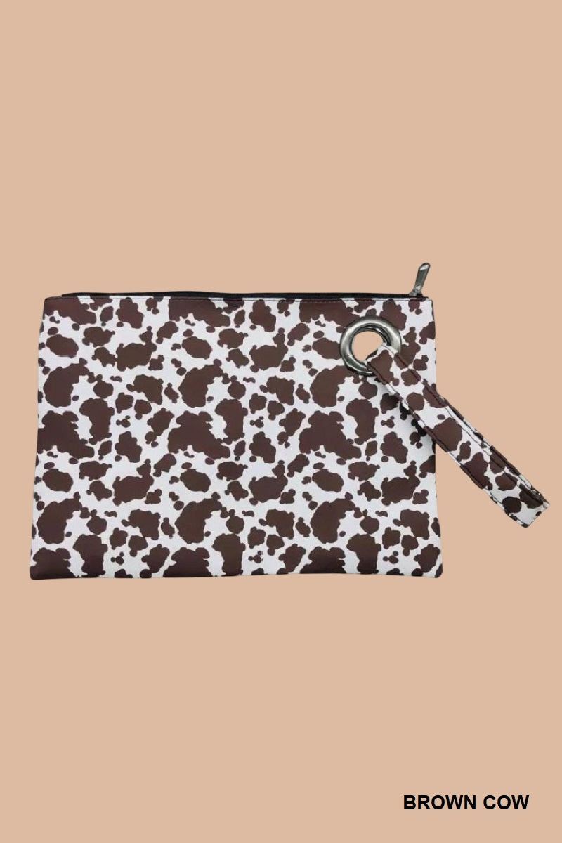 Faux Leather Cow Pattern Clutch Bag