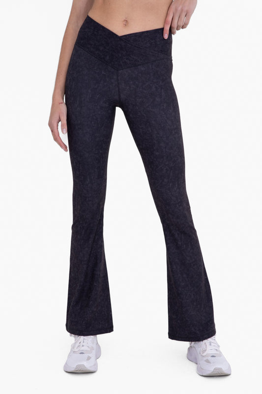 Mono B Muted Watercolor Brushed Crossover Flared Leggings