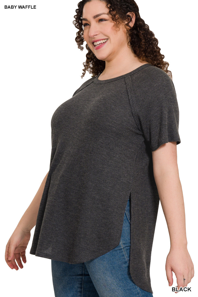 Zenana Melange Baby Waffle Short Sleeve Top (3 Colors)