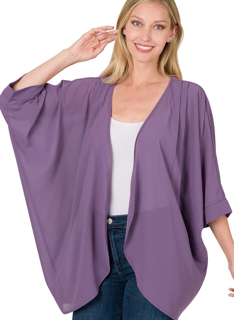 Zenana Woven Chiffon Cardigan with Shoulder Pleat