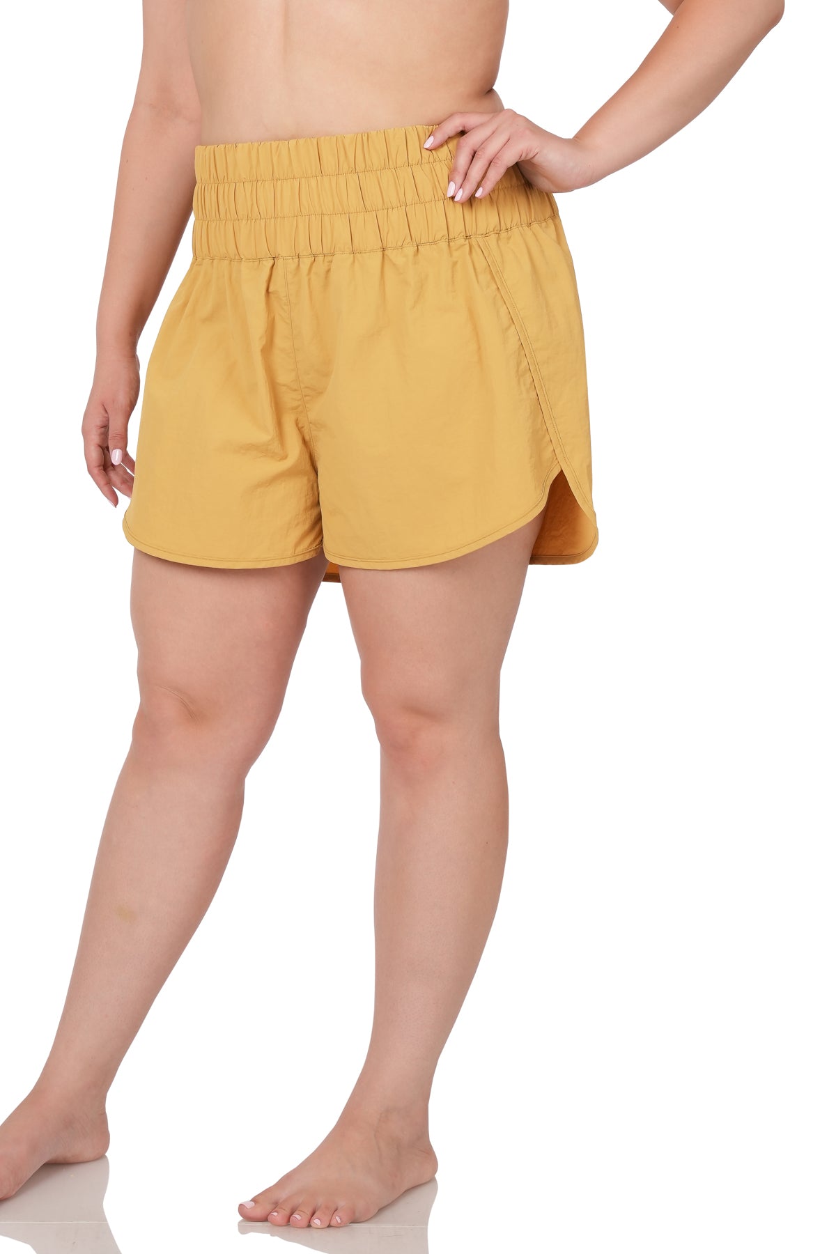 Zenana Windbreaker Smocked Waistband Running Shorts (Curvy Size)