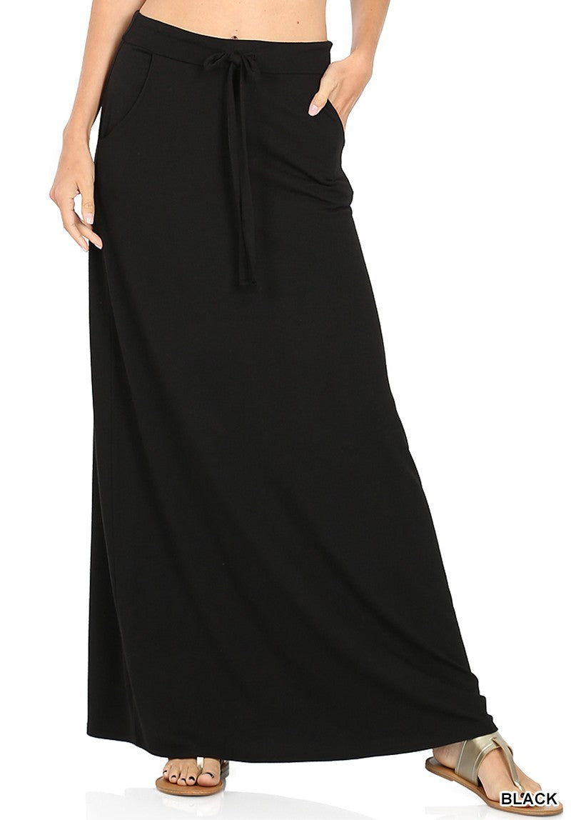 Zenana Maxi Skirt with Pockets & Drawstring Waist