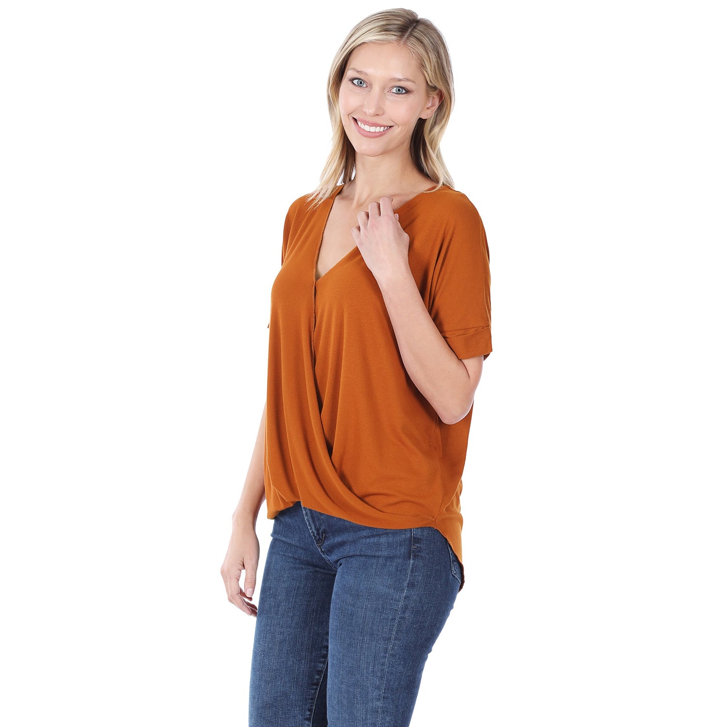 Zenana Rayon Layered-look Draped Front Top