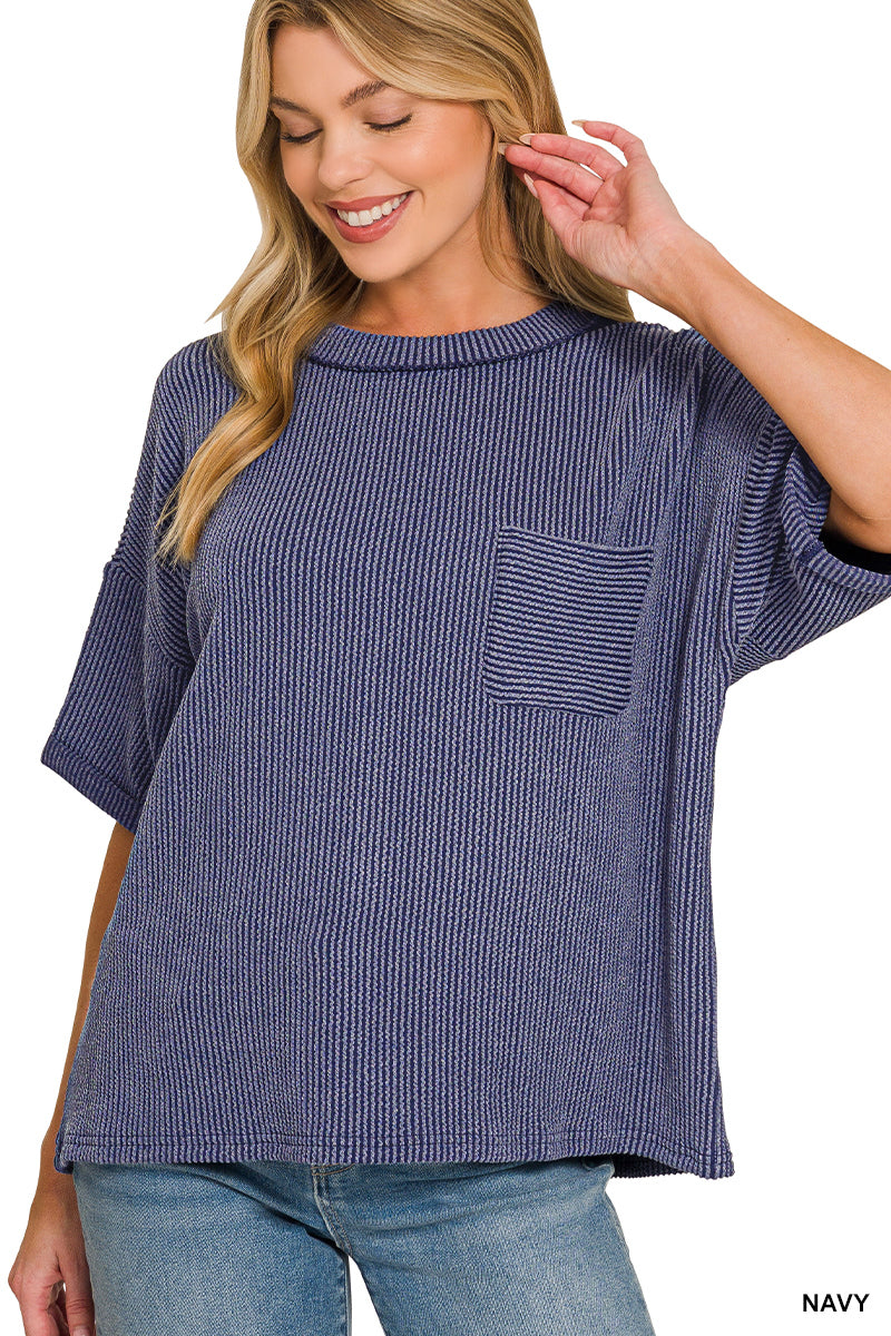 Zenana Raised Rib Short Sleeve Top