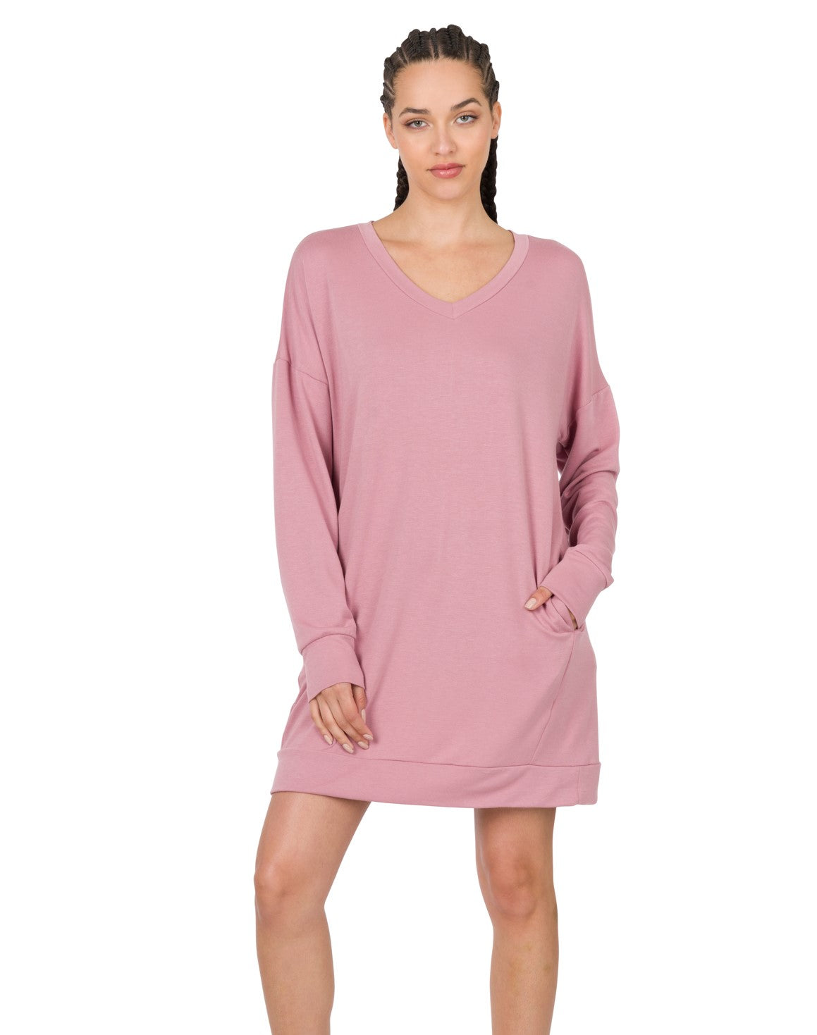 Zenana V-Neck Soft Stretch French Terry Tunic