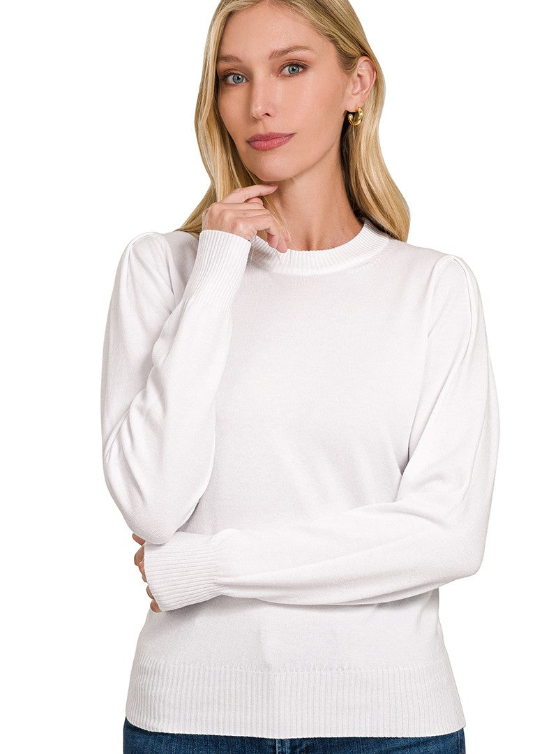 Zenana Viscose Blouson Sleeve Sweater