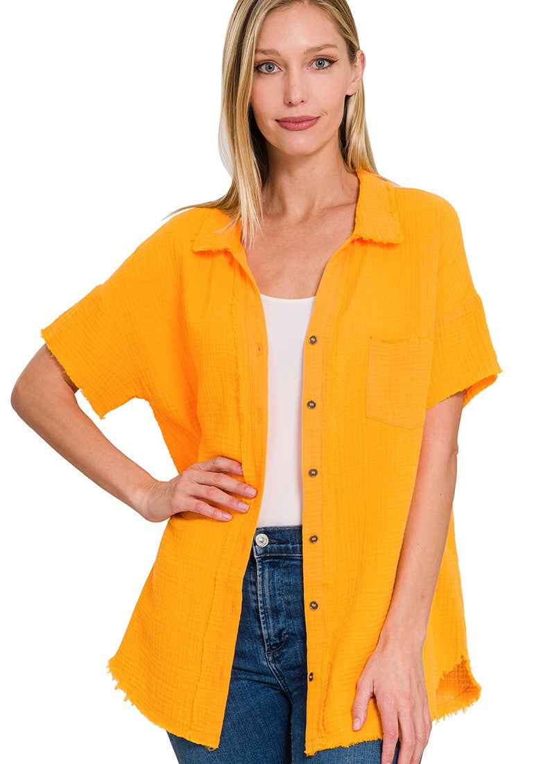 Zenana Gauze Button Down (S-3XL)