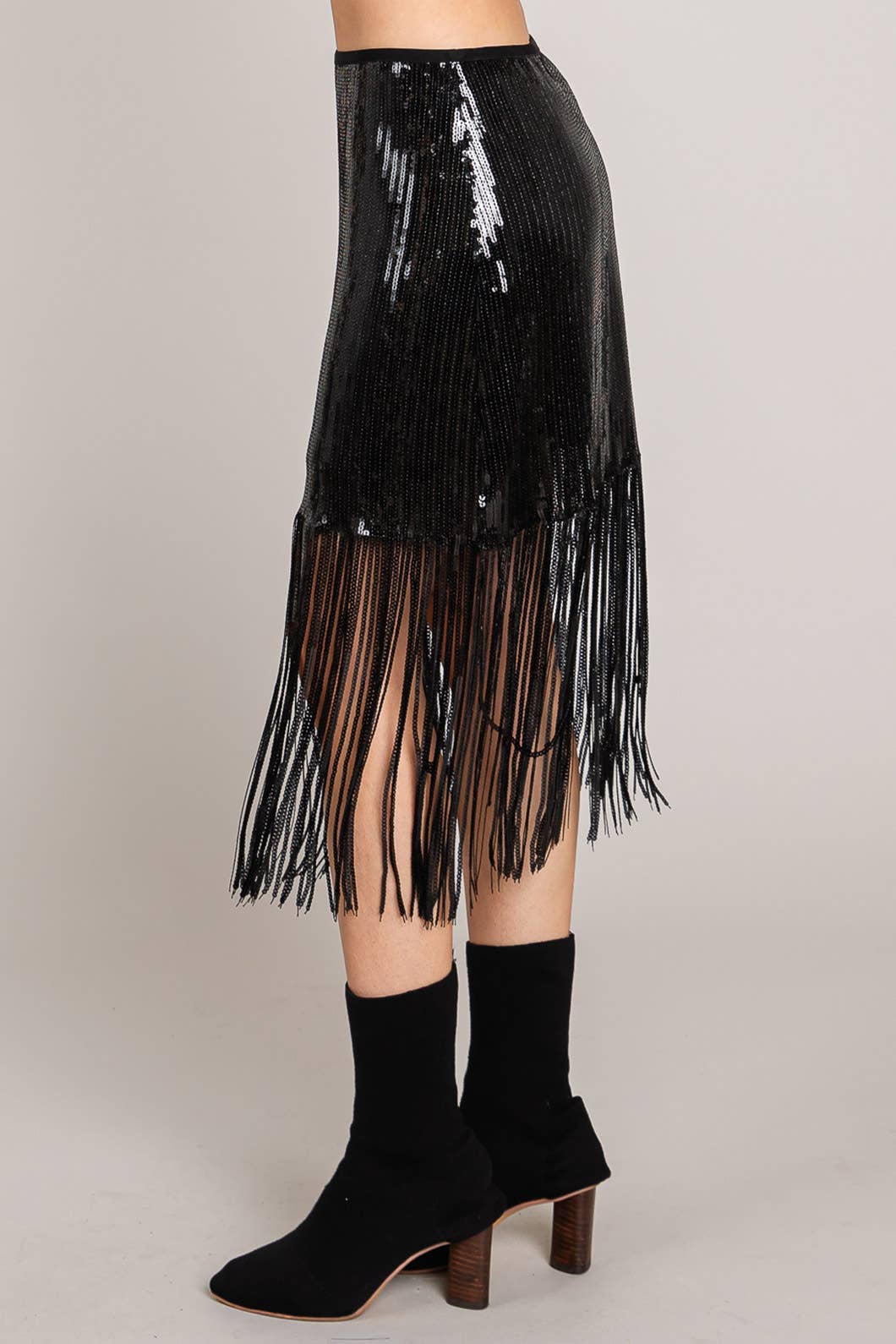 Sequin Pencil Skirt with Fray Detail