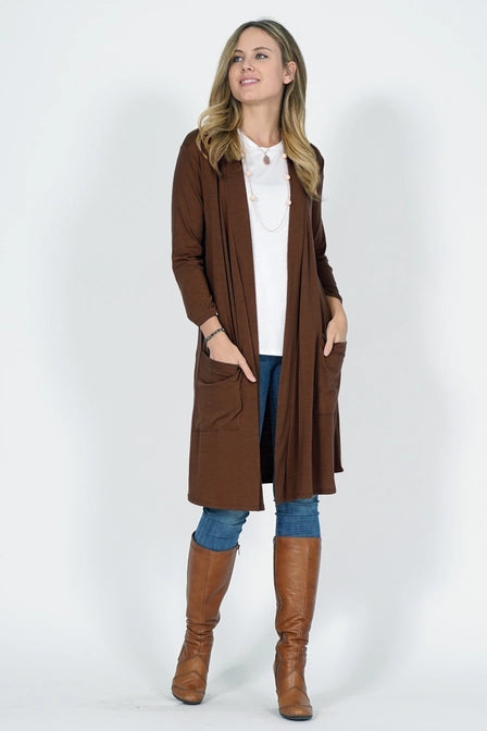 Zenana Mid-Thigh Slouchy Pocket Open Cardigan