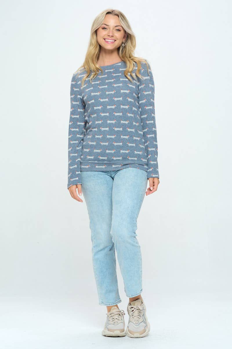 Weiner Dog Print Pullover