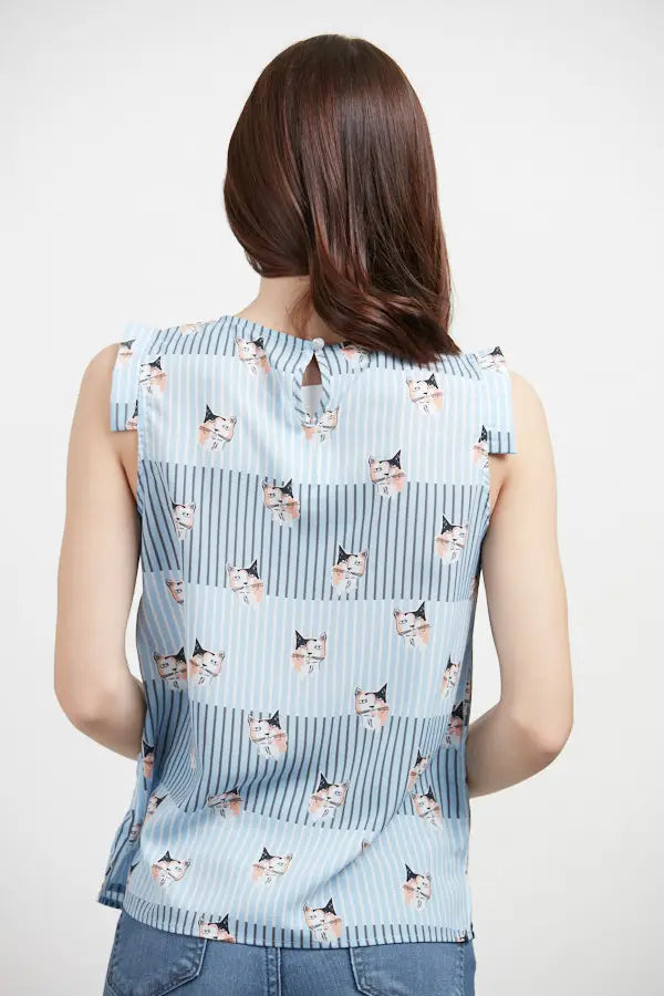 Cat Stripe Print Blouse