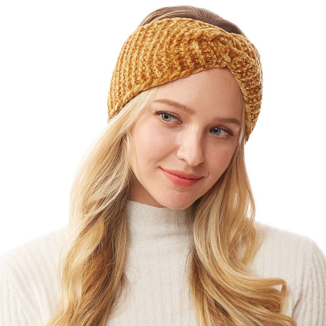 Fuzzy Solid Twisted Knitted Headband (2 Colors)