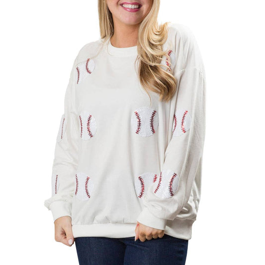Baseball French Terry Sporty Pullover with Sequins