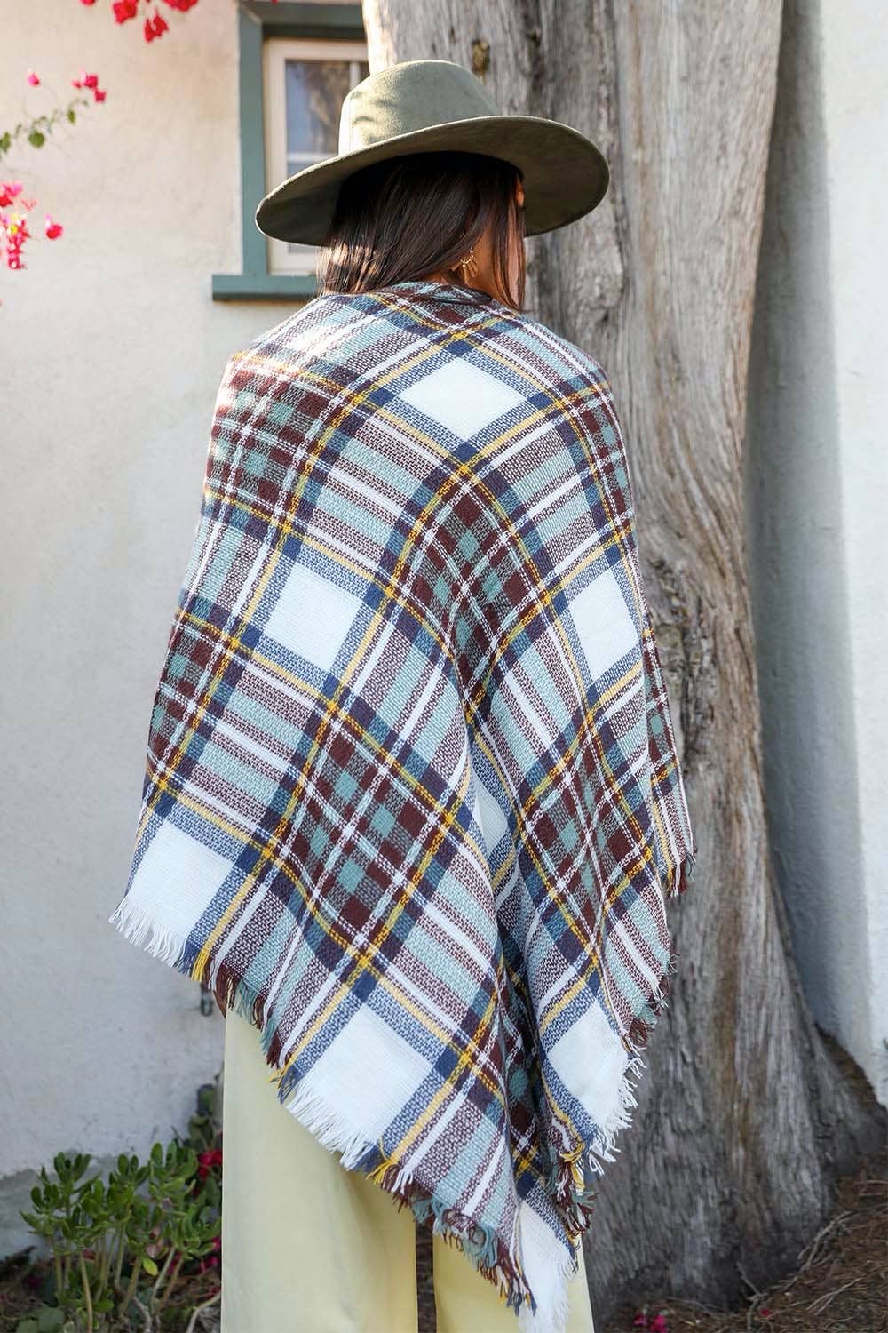 Classic Flannel Poncho with Toggle Closure