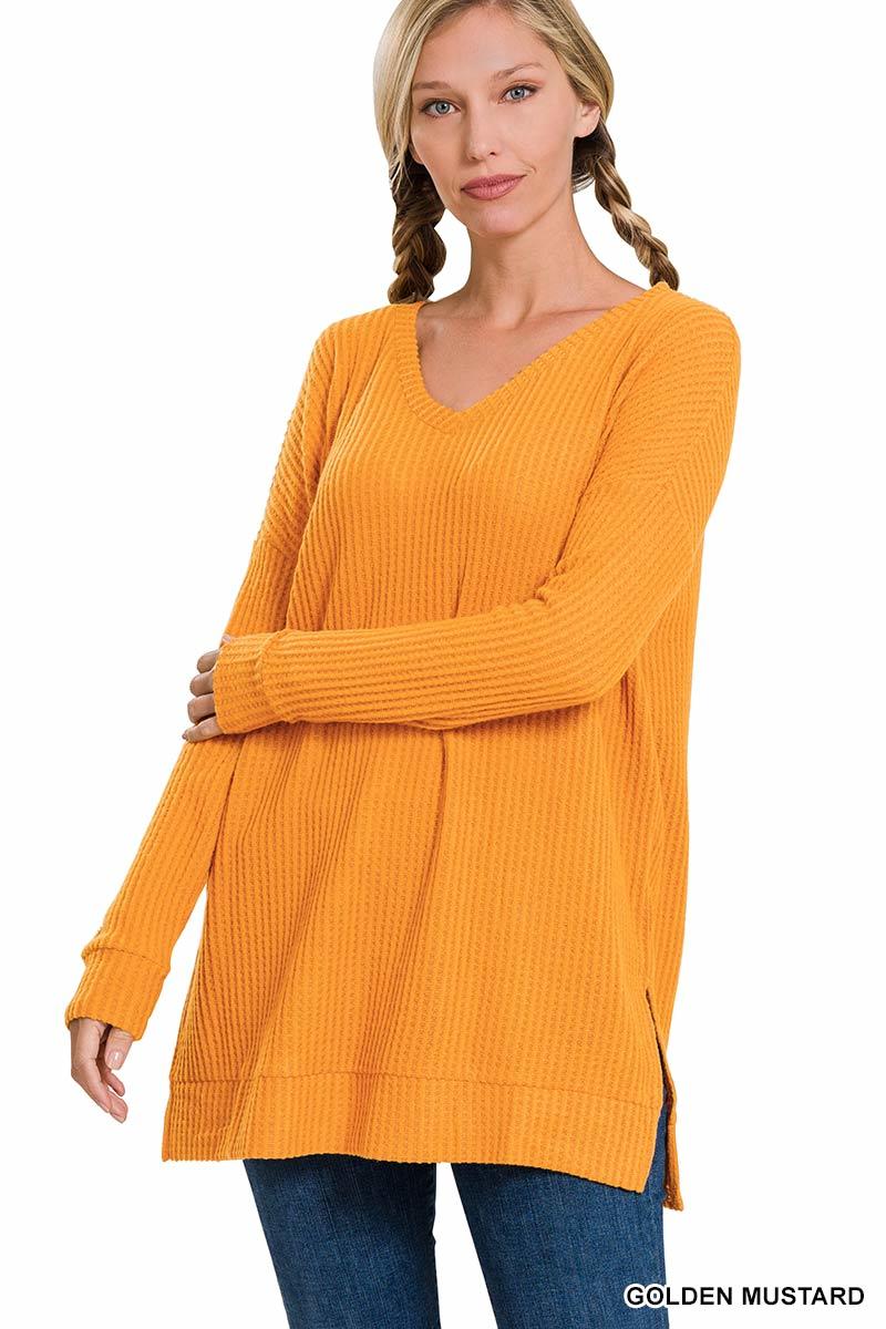 Zenana V-Neck Waffle Sweater (S-3XL)