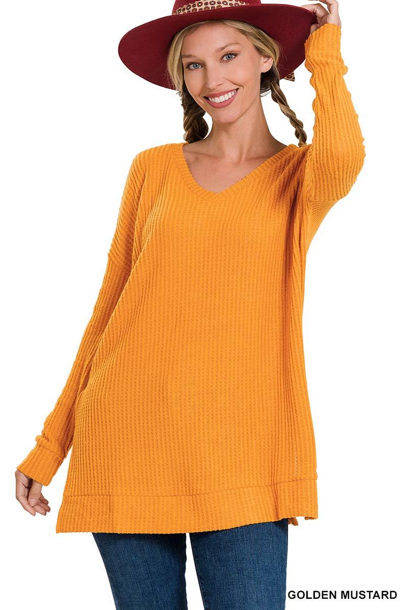 Zenana V-Neck Waffle Sweater (S-3XL)